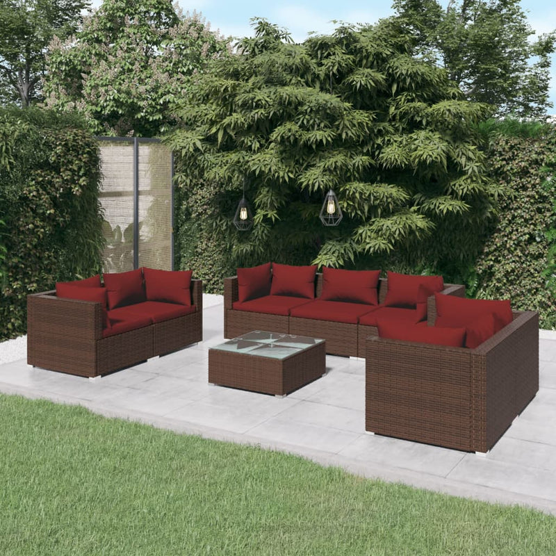 8 Piece Garden Lounge Set with Cushions Poly Rattan Brown