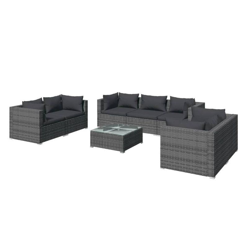 8 Piece Garden Lounge Set with Cushions Poly Rattan Grey