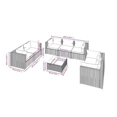 8 Piece Garden Lounge Set with Cushions Poly Rattan Grey