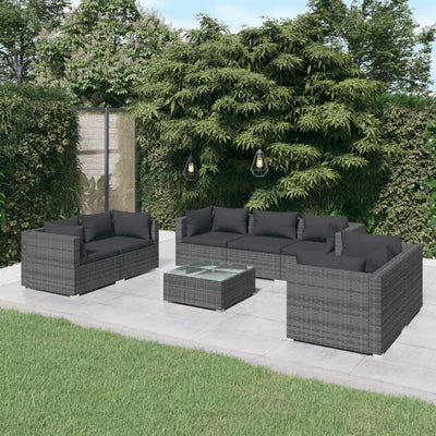 8 Piece Garden Lounge Set with Cushions Poly Rattan Grey