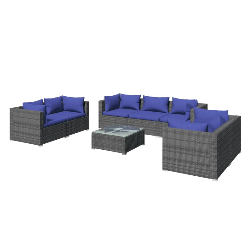 8 Piece Garden Lounge Set with Cushions Poly Rattan Grey