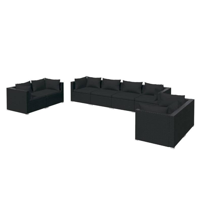 8 Piece Garden Lounge Set with Cushions Poly Rattan Black