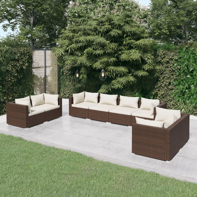 8 Piece Garden Lounge Set with Cushions Poly Rattan Brown