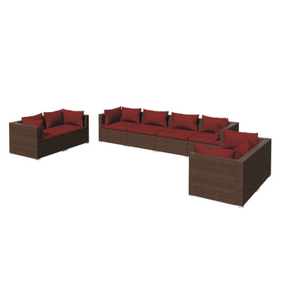 8 Piece Garden Lounge Set with Cushions Poly Rattan Brown