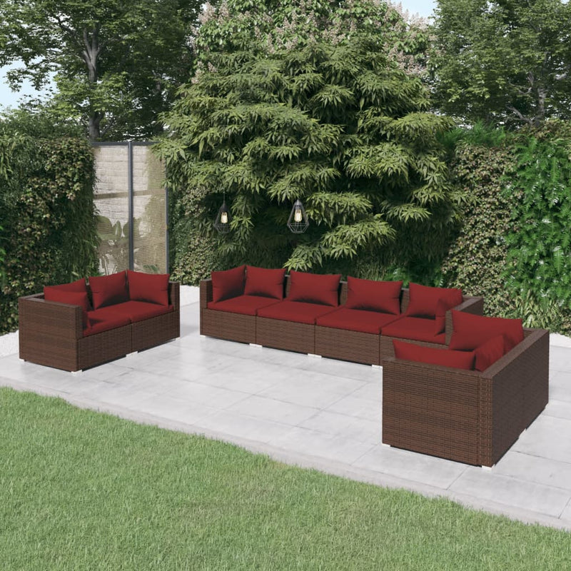 8 Piece Garden Lounge Set with Cushions Poly Rattan Brown