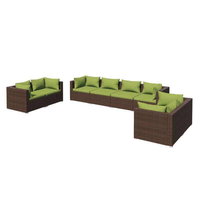 8 Piece Garden Lounge Set with Cushions Poly Rattan Brown