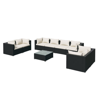 9 Piece Garden Lounge Set with Cushions Poly Rattan Black