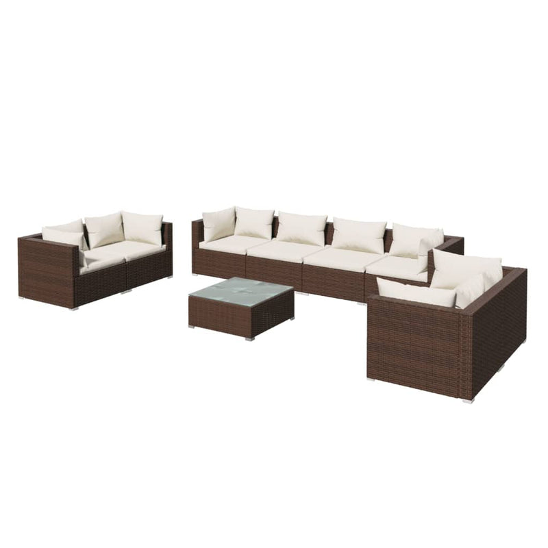 9 Piece Garden Lounge Set with Cushions Poly Rattan Brown