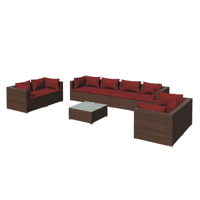 9 Piece Garden Lounge Set with Cushions Poly Rattan Brown