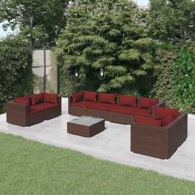 9 Piece Garden Lounge Set with Cushions Poly Rattan Brown