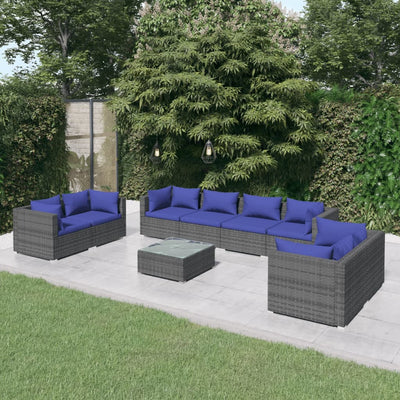 9 Piece Garden Lounge Set with Cushions Poly Rattan Grey