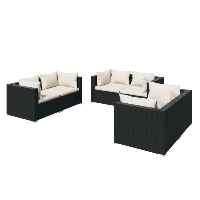 6 Piece Garden Lounge Set with Cushions Poly Rattan Black