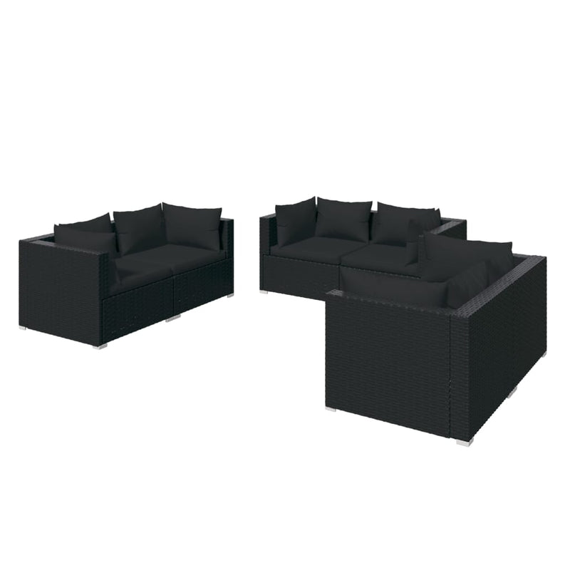 6 Piece Garden Lounge Set with Cushions Poly Rattan Black