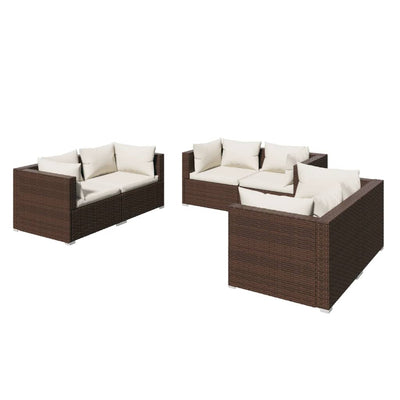 6 Piece Garden Lounge Set with Cushions Poly Rattan Brown