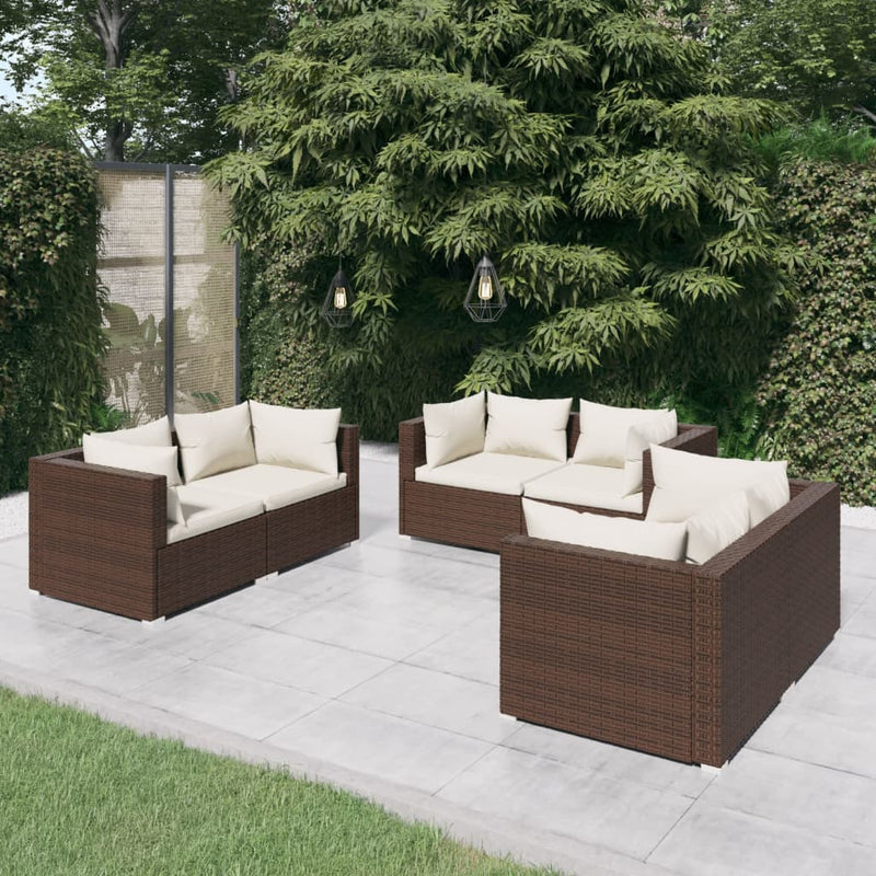 6 Piece Garden Lounge Set with Cushions Poly Rattan Brown