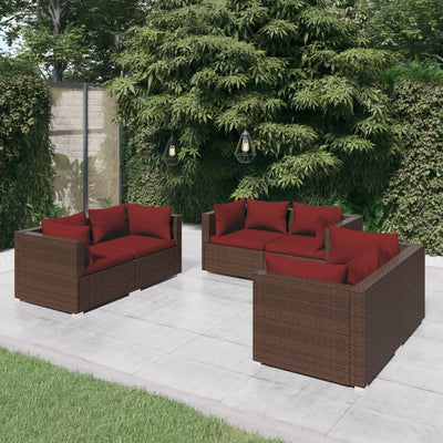 6 Piece Garden Lounge Set with Cushions Poly Rattan Brown