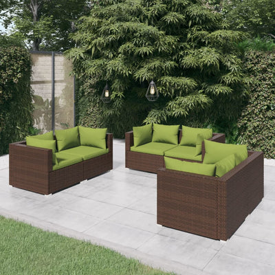 6 Piece Garden Lounge Set with Cushions Poly Rattan Brown