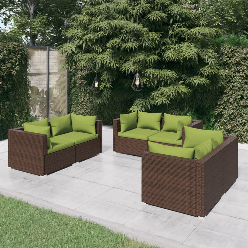 6 Piece Garden Lounge Set with Cushions Poly Rattan Brown