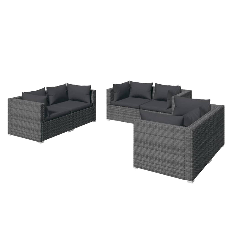 6 Piece Garden Lounge Set with Cushions Poly Rattan Grey