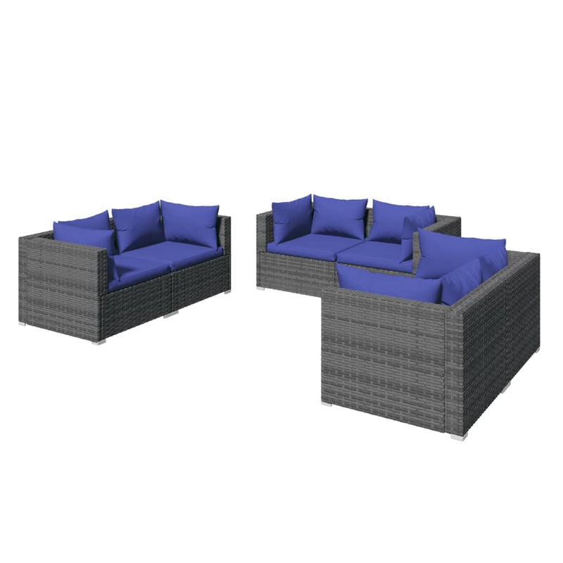 6 Piece Garden Lounge Set with Cushions Poly Rattan Grey