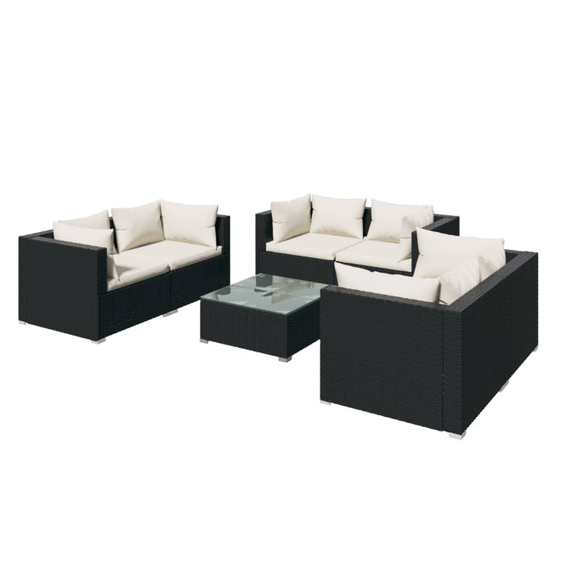 7 Piece Garden Lounge Set with Cushions Poly Rattan Black