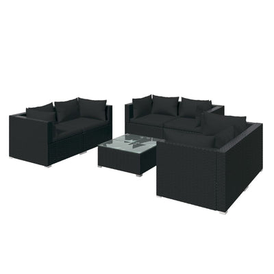 7 Piece Garden Lounge Set with Cushions Poly Rattan Black