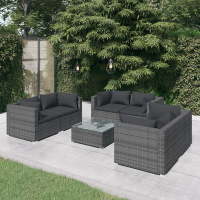 7 Piece Garden Lounge Set with Cushions Poly Rattan Grey