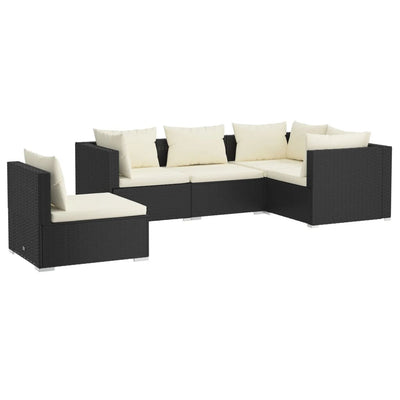 5 Piece Garden Lounge Set with Cushions Poly Rattan Black