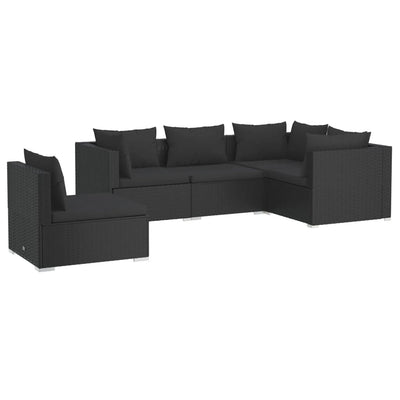 5 Piece Garden Lounge Set with Cushions Poly Rattan Black