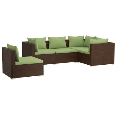 5 Piece Garden Lounge Set with Cushions Poly Rattan Brown