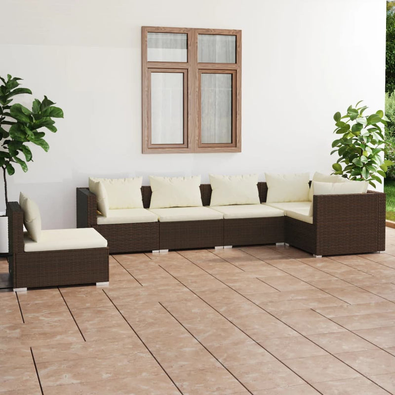 6 Piece Garden Lounge Set with Cushions Poly Rattan Brown