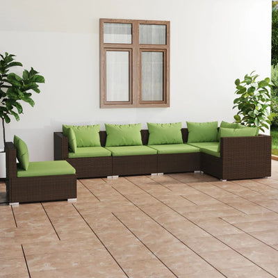 6 Piece Garden Lounge Set with Cushions Poly Rattan Brown