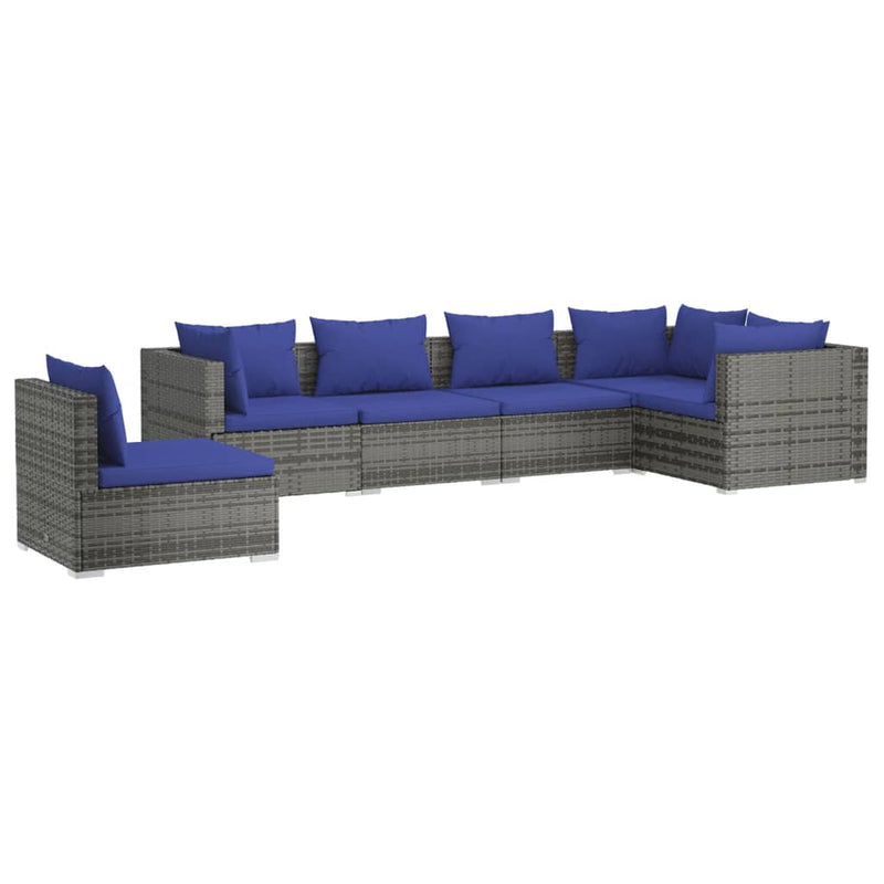 6 Piece Garden Lounge Set with Cushions Poly Rattan Grey