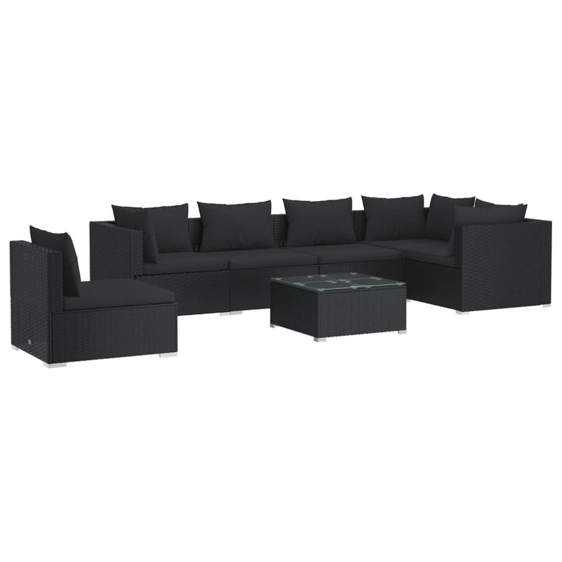 7 Piece Garden Lounge Set with Cushions Poly Rattan Black