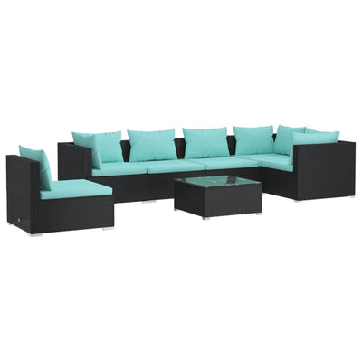 7 Piece Garden Lounge Set with Cushions Poly Rattan Black