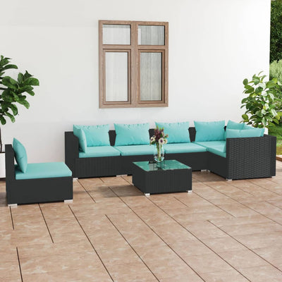 7 Piece Garden Lounge Set with Cushions Poly Rattan Black