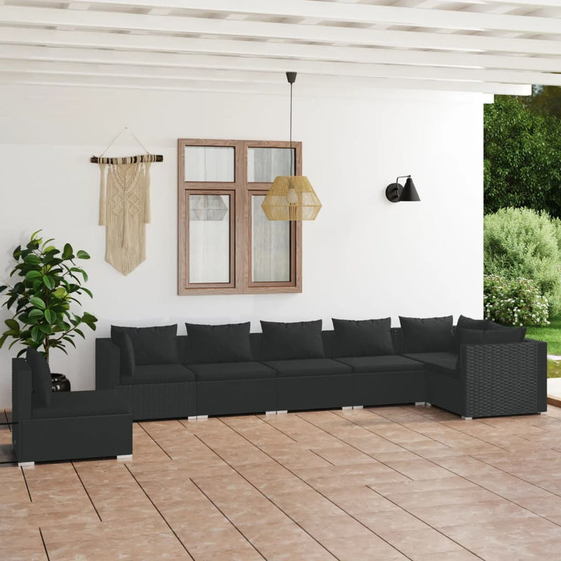 7 Piece Garden Lounge Set with Cushions Poly Rattan Black