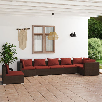 7 Piece Garden Lounge Set with Cushions Poly Rattan Brown