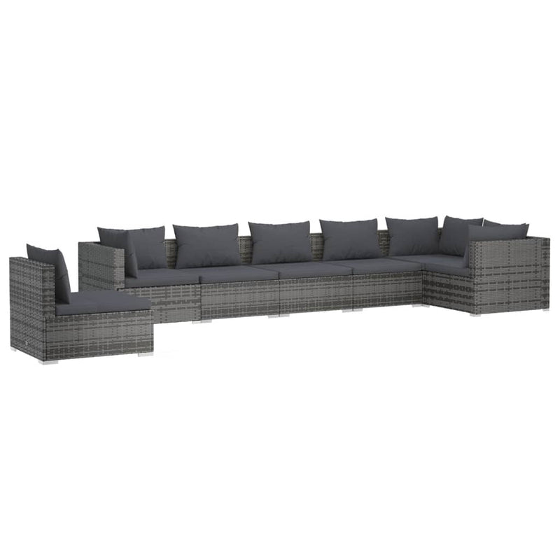 7 Piece Garden Lounge Set with Cushions Poly Rattan Grey