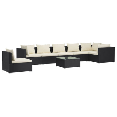 8 Piece Garden Lounge Set with Cushions Poly Rattan Black