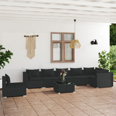 8 Piece Garden Lounge Set with Cushions Poly Rattan Black