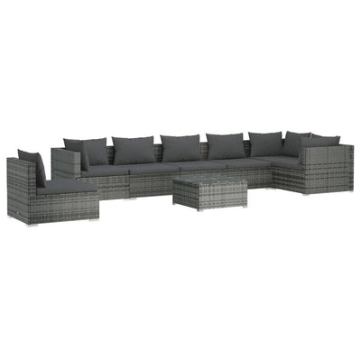 8 Piece Garden Lounge Set with Cushions Poly Rattan Grey