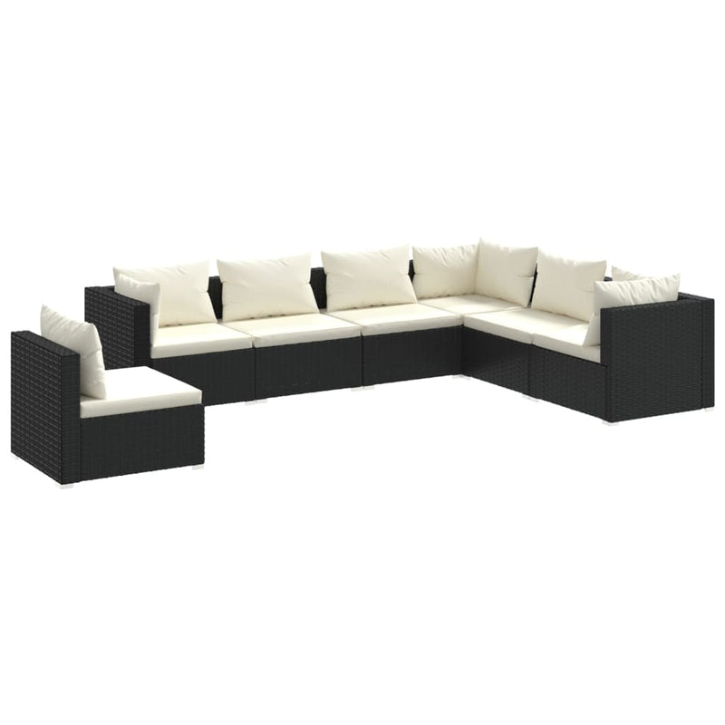 7 Piece Garden Lounge Set with Cushions Poly Rattan Black