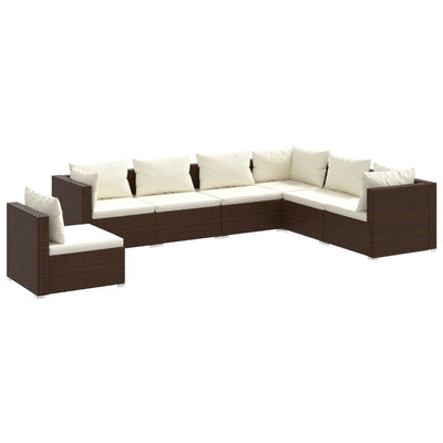 7 Piece Garden Lounge Set with Cushions Poly Rattan Brown