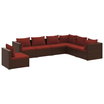 7 Piece Garden Lounge Set with Cushions Poly Rattan Brown