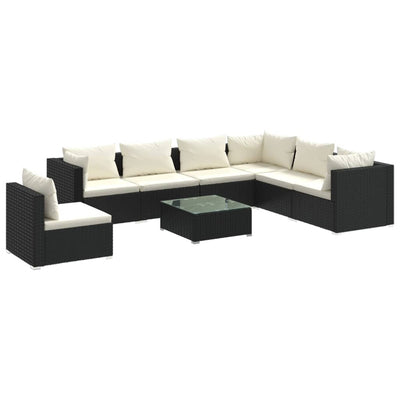 8 Piece Garden Lounge Set with Cushions Poly Rattan Black