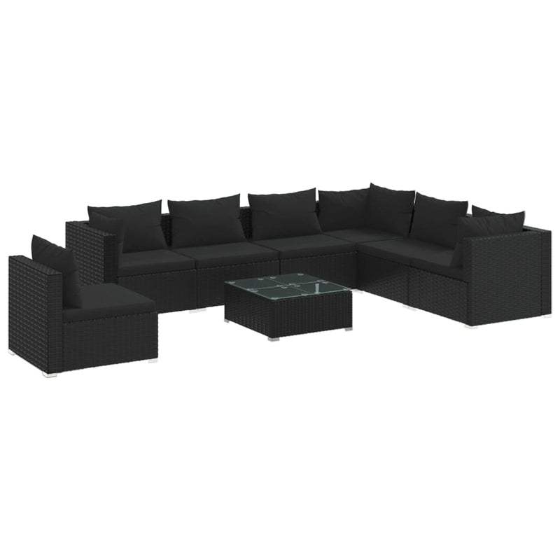 8 Piece Garden Lounge Set with Cushions Poly Rattan Black