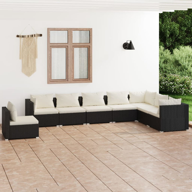 8 Piece Garden Lounge Set with Cushions Poly Rattan Black