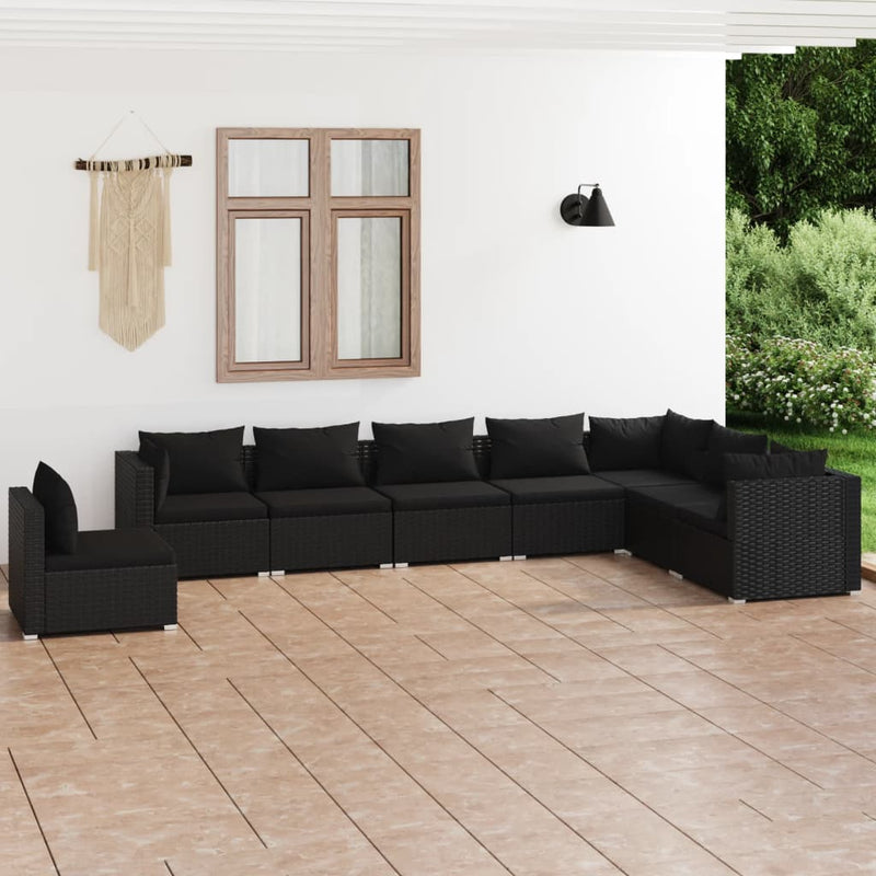 8 Piece Garden Lounge Set with Cushions Poly Rattan Black