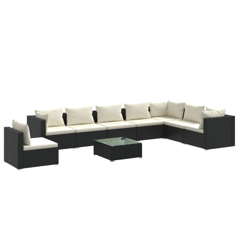 9 Piece Garden Lounge Set with Cushions Poly Rattan Black